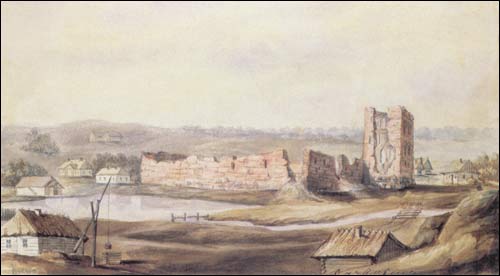  -  Крэўскі замак. Руіны замка на малюнку Напалеона Орды 1877 г.